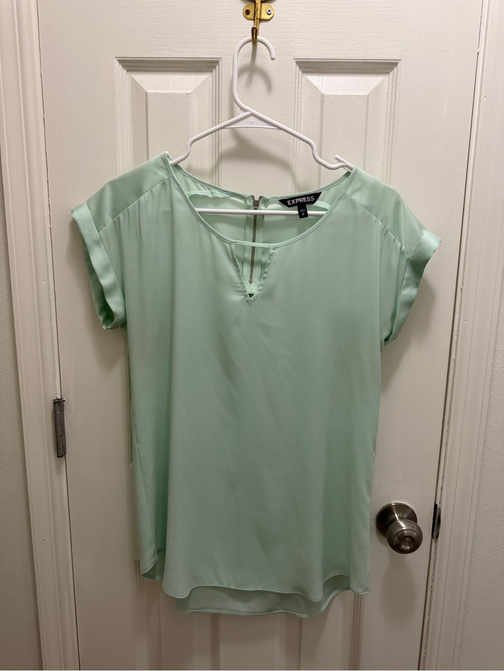 Express Mint Green Short Sleeve Keyhole Blouse